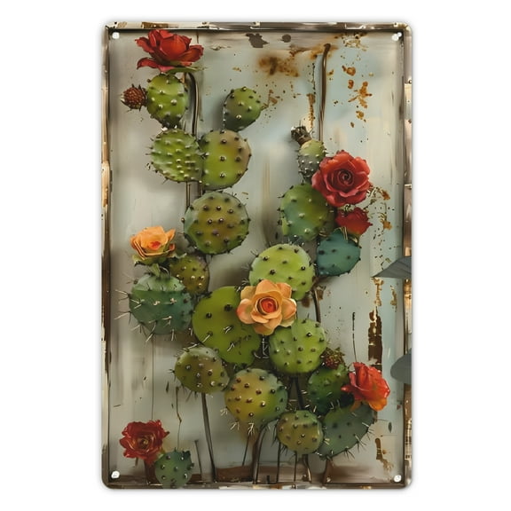 Rustic Cactus Metal Wall Art - 7.87x11.8 Vintage Sign with Weathered Finish, Perfect for Home, Cafe, Garage & Garden Decor - Charming Gift Idea, Mexican Home Decor, 2D, Perfect for Room Decor