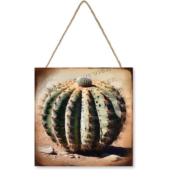 Rustic Cactus Wooden Wall Sign 12x12 Inches  Boho Farmhouse Southwest Decoration  Desert Plant Wall Hanging for Kitchen, Bedroom, or Study