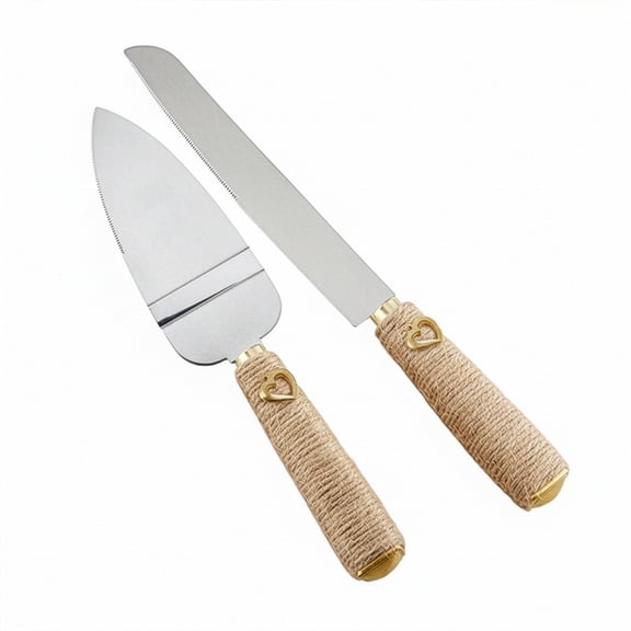 Rustic Cake Server & Knife Set - Twine Rope