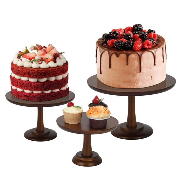 Rustic Cake Stand, 3 Sets Wood Cake Stand Set Wooden Round Cupcake Stand for Wedding Birthday Party Decor Dessert Cookie Serving Tray Pie Plate Holder Farmhouse Style Y101