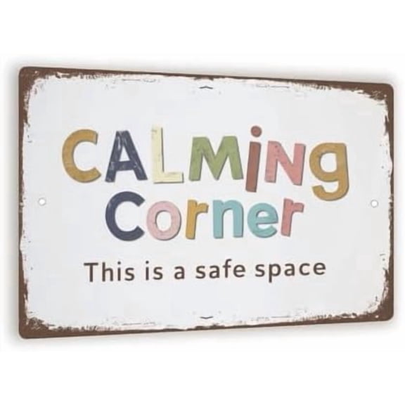 Rustic "Calming Corner" Sign Safe Space Wall Art Vintage Distressed White Background With Colorful Letters 8"x 12" Metal Sign