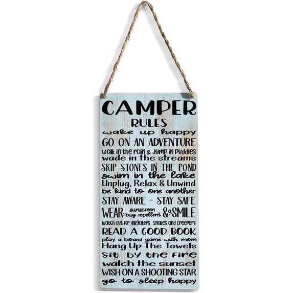 Rustic Camper Rules Camping Wooden Sign - 12 x 8 Inch Farmhouse Decor ...