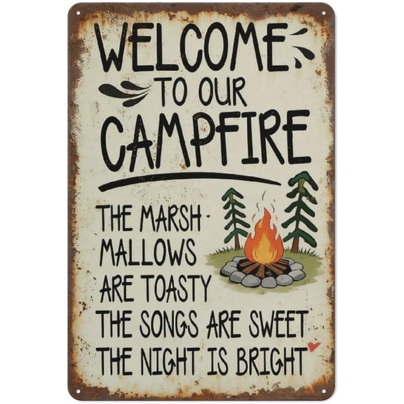 Rustic Campfire Nights Metal Tin Sign 8x12 Inch Camping Wall Decor for Cabin RV or Home