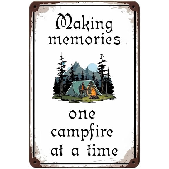 Rustic Camping Metal Tin Sign with Motivational Quote for Home Kitchen Bar or Garden Wall Decor 12x8 Inch