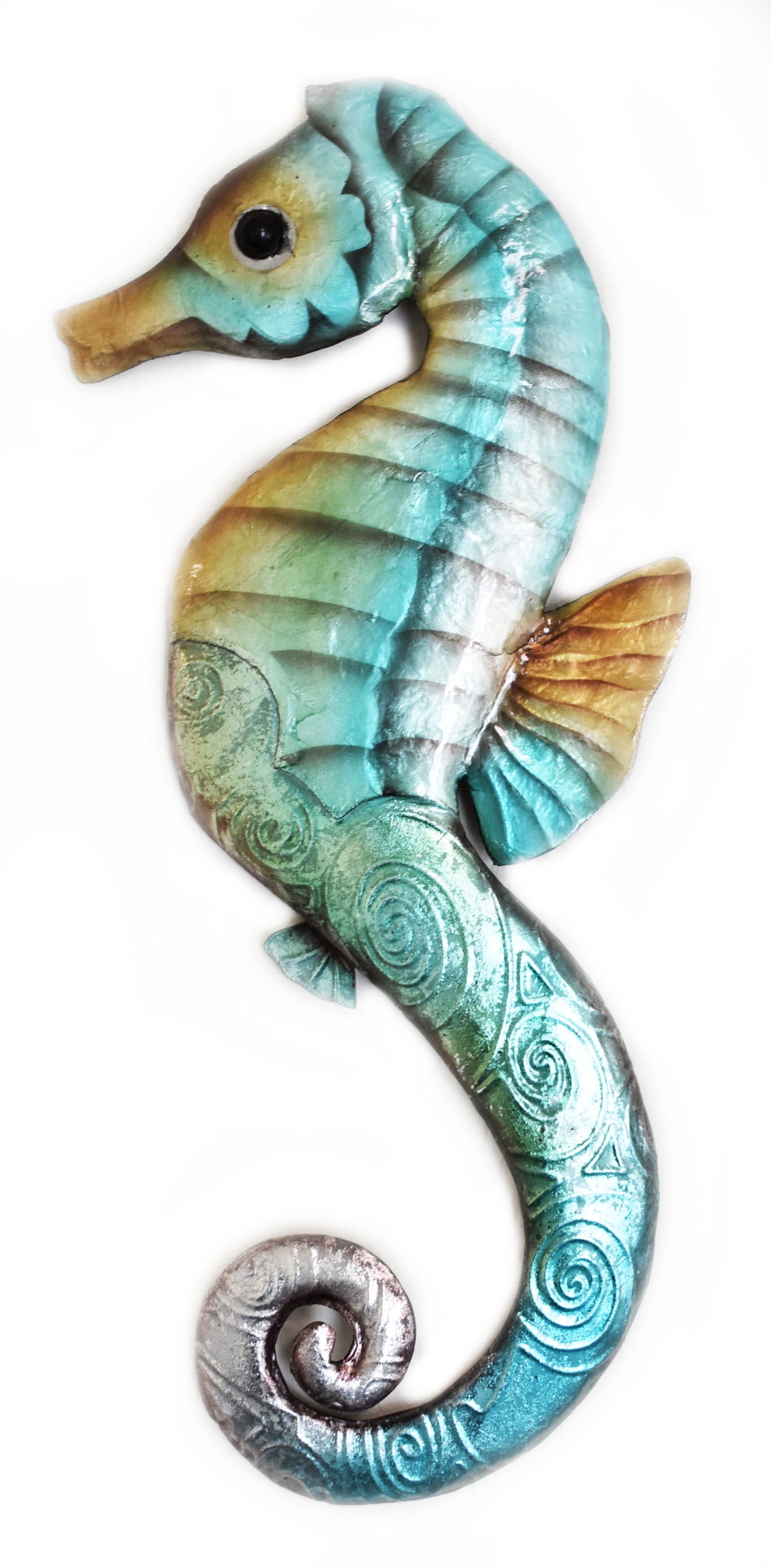 Rustic Capiz & Metal Wall Art - Sea Horse 15" - Beach Cottage Decor, Nautical Designs, Coastal Gifts