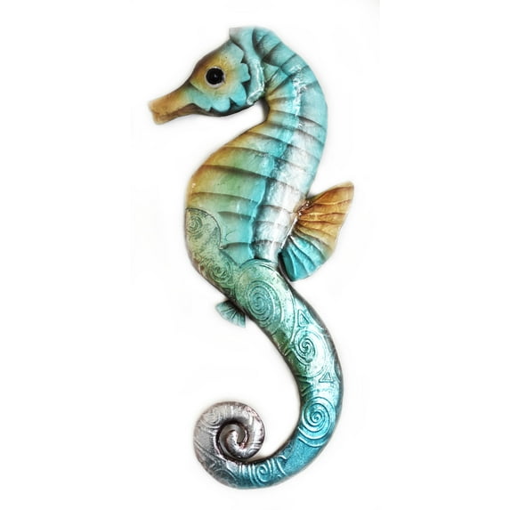 Rustic Capiz & Metal Wall Art - Sea Horse 15" - Beach Cottage Decor, Nautical Designs, Coastal Gifts