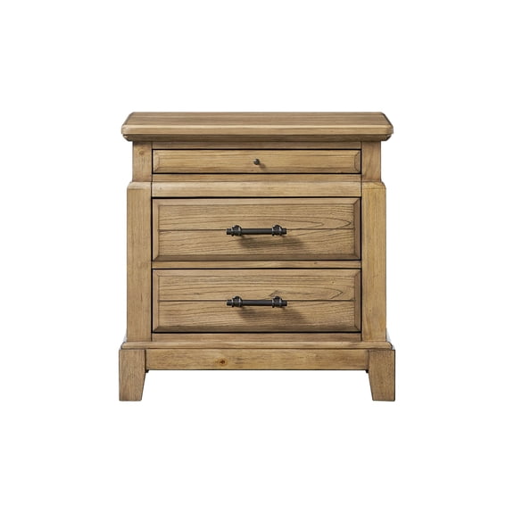 Rustic Caramel 2-Drawer Nightstand with Hidden Pull-Out Tray, Solid Wood & MDF Farmhouse Bedside Table, 28" H, Vietnam Origin