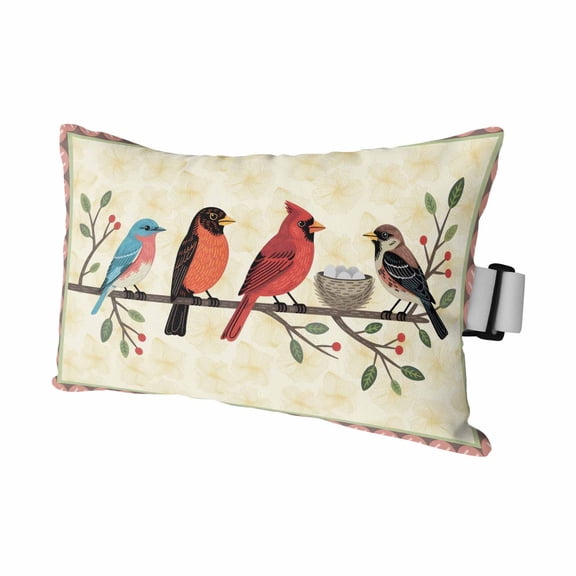 Rustic Cardinal Bird Outdoor Pillows for Chaise Lounge Chair Waterproof Lumbar Pillows with Insert&Adjustable Strap Beach Headrest Pillow Country Leaves Branches Berries Pink Pool Pillow 11"x16"