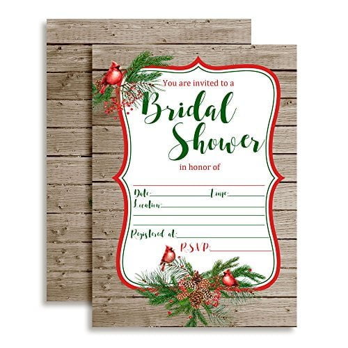 Rustic Cardinal & Pine Bridal Shower Party Invitations
