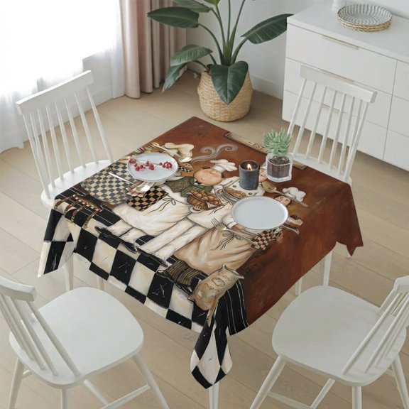 Rustic Cartoon Bakery Chef Table Cloth 54x54in, Waterproof Square Tablecloth Wipeable Tablecloths Farmhouse Cooking Theme Table Covers for Dining Tables Party Indoor Outdoor