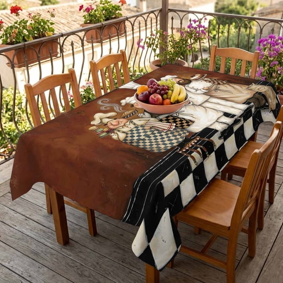 Rustic Cartoon Bakery Chef Table Cloth 60x84in, Waterproof Rectangle Tablecloth Wipeable Tablecloths Farmhouse Cooking Theme Table Covers for Dining Tables Party Indoor Outdoor