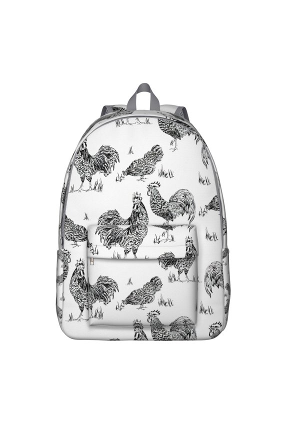 Rustic Cartoon Farm Backpack, Durable School Bag with Cute Chicken, Rooster, and Egg Pattern