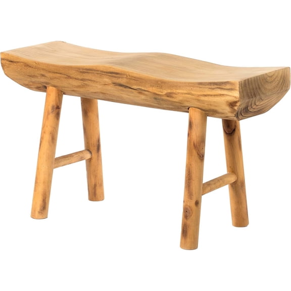 Rustic Carved Wood Natural Edge Entryway Log Accent Bench