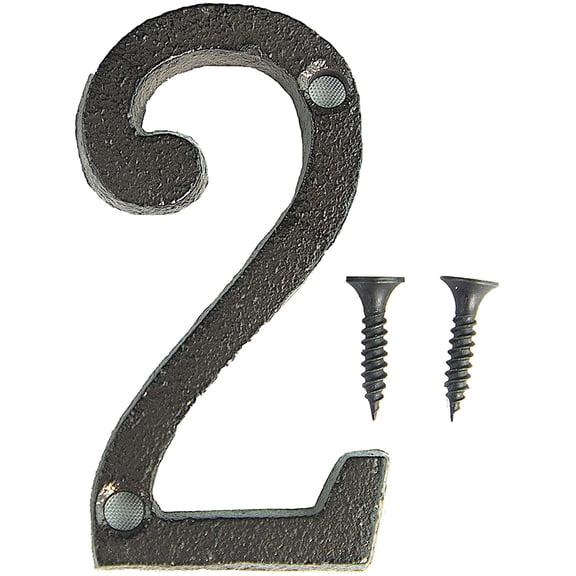 Pochar Rustic Bronze Exterior House Number 3 x 1.5 Inch with Mounting Hardware (Number 2), 1pc