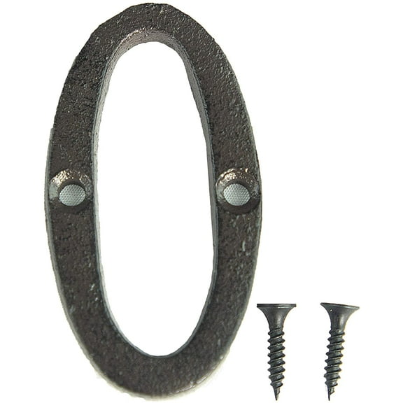 Rustic Cast Iron Address House Number Lettering 3 x 1.5 Inch Mounting Hardware (Number 0) 1pc