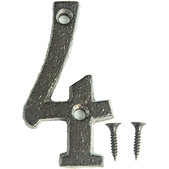 Rustic Cast Iron Address House Number Lettering 3 x 1.5 Inch (Number 4) Mounting Hardware Included 1pc