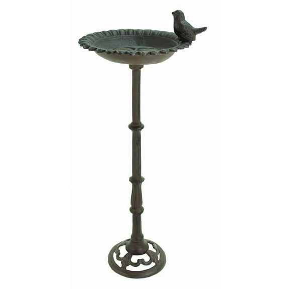 Rustic Cast Iron Bird Perching On Sunflower Bird Feeder Bath Garden Statue 20"H
