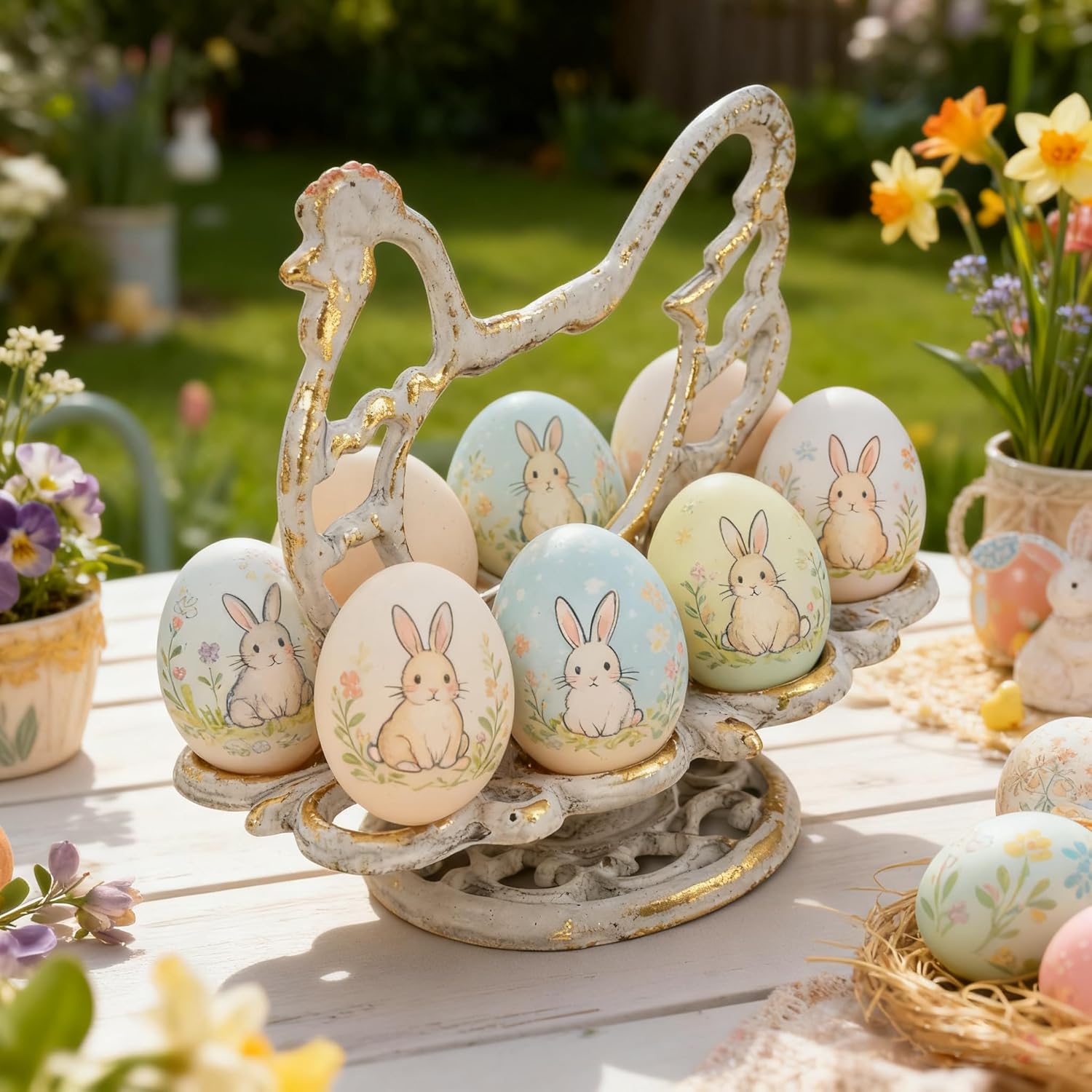 Rustic Cast Iron Chicken Eggs Holder Countertop Vintage Egg Storage ...