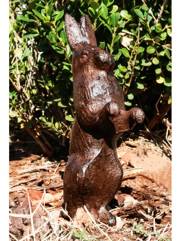 Rustic Cast Iron Cottage Standing Bunny Brer Rabbit Hare Metal Figurine 7.5" H