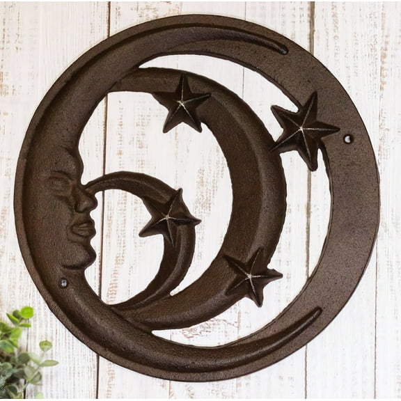 Rustic Cast Iron Crescent Moons and Stars Round Moon Wall Decor Trivet Plaque