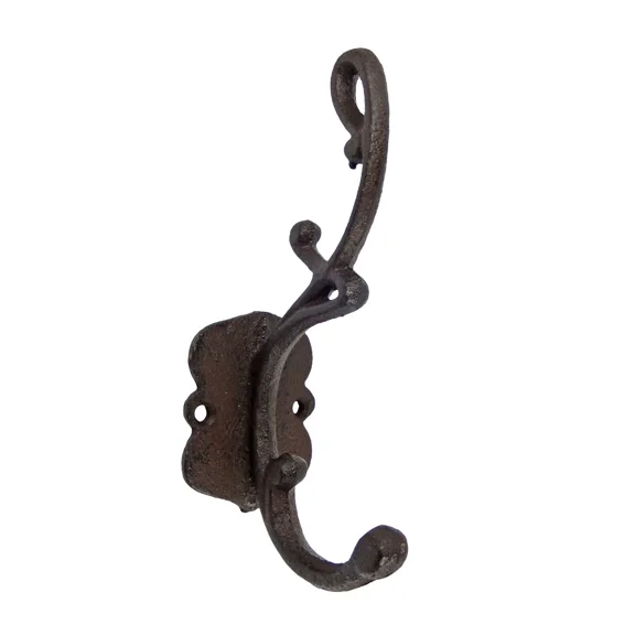 Rustic Cast Iron Double Wall Hook Key Towel Coat Robe Door Hanger Brown 6.5 Inch
