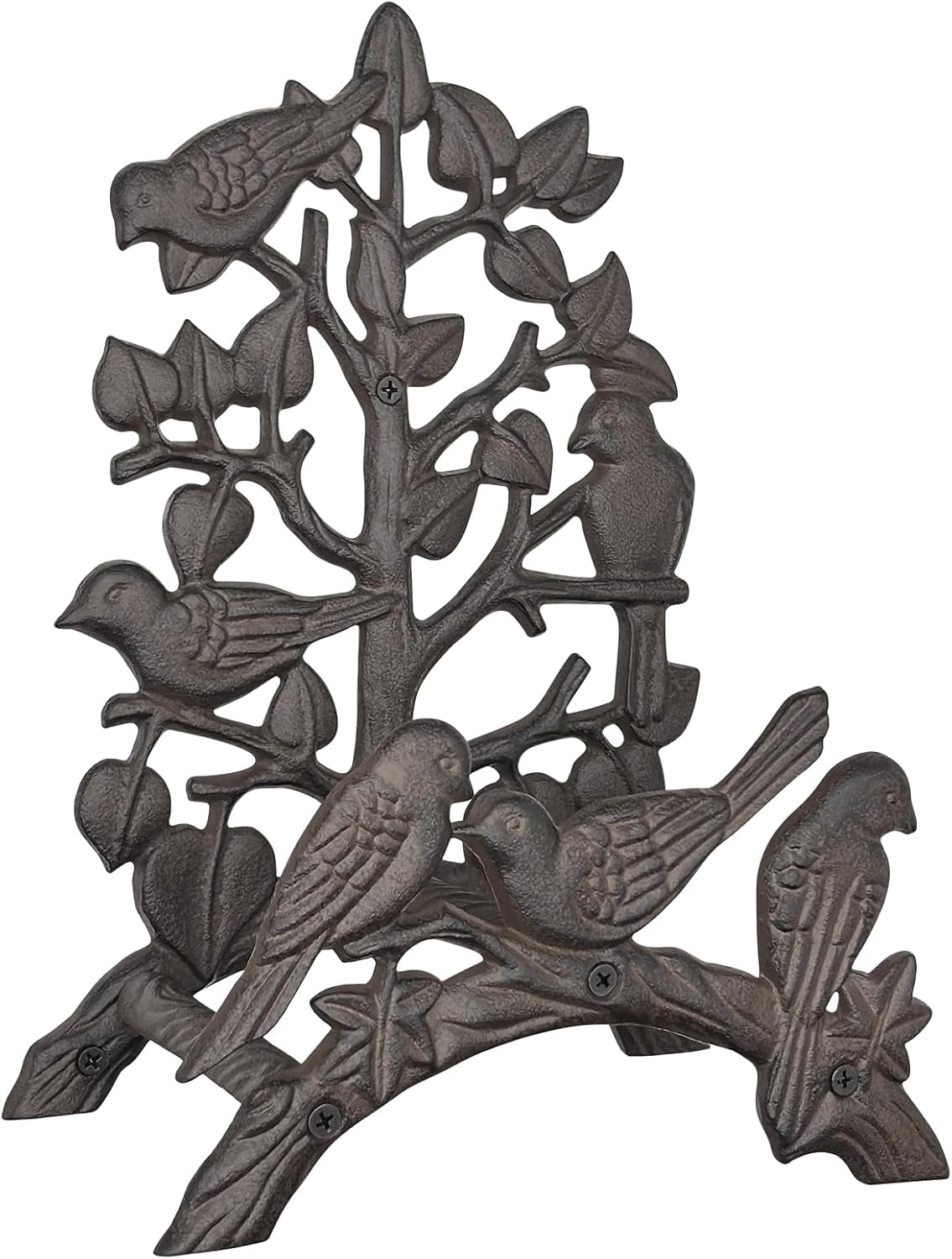 Rustic Cast Iron Garden Hose Holder - Heavy Duty Wall Mount Water Hose Hanger Reel Organizer, Decorative Birds & Branch Design, Vintage Outdoor Garden Yard Patio Storage Rack, Black-Brown
