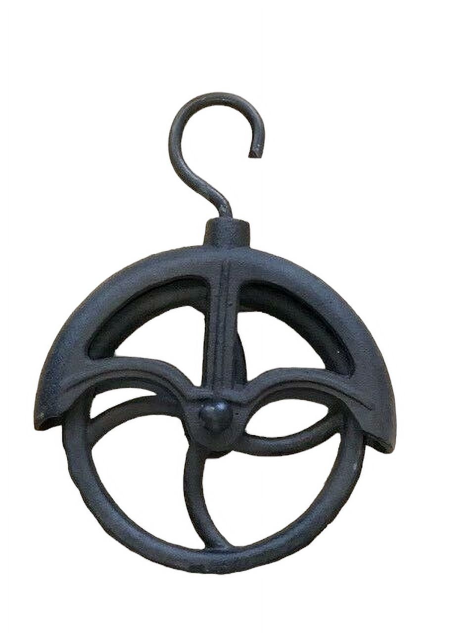 Rustic Cast Iron Hanging Cable Pulley Wheel Hook Farmhouse Country Home Decor Rustic Cast Iron Hanging Cable Pulley Wheel Hook Farmhouse Country Home Decor