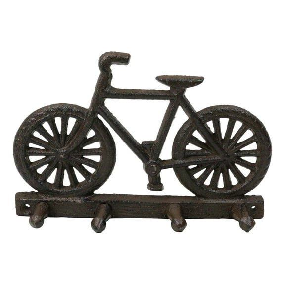 Rustic Cast Iron Hobby Pastime Bicycle Quadruple Multi Peg Wall Coat Hat Hook 8"
