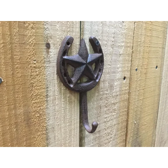 Rustic Cast Iron Horseshoe Star Hook (180-00431)