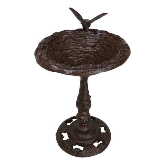 Rustic Cast Iron Hummingbird Hovering Over Nest Garden Bird Feeder Bath 12"H