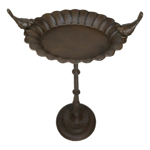 Rustic Cast Iron Lovebirds Perching On Sunflower Garden Bird Feeder Bath 23"H
