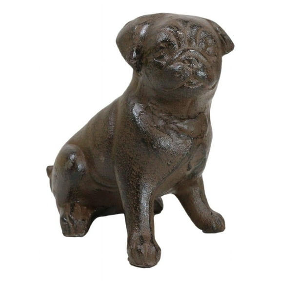 Rustic Cast Iron Metal Whimsical Fawn Pug Puppy Dog Sitting Figurine Decor