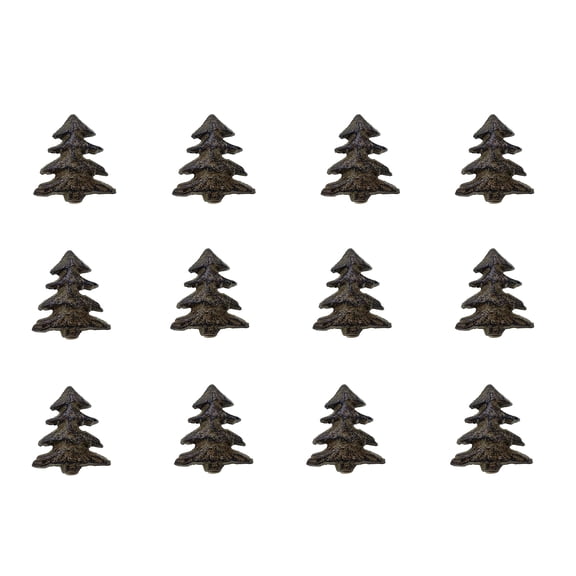 12-pc Set Cast Iron Pine Tree Dresser Drawer Pulls and Knobs - Rustic Woodland Forest Theme Decorative Cabinet Hardware for Cabin, Lodge, and Mountain Western Style Homes