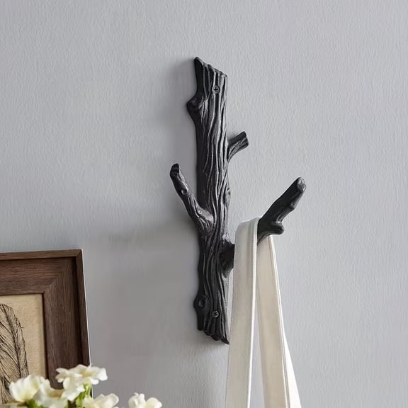 Rustic Cast Iron Tree Branch Hook - Waterproof and Rust-Proof Wall Hook for Towels, Keys, and More - Perfect for Bathroom, Living Room, and Bedroom Decor