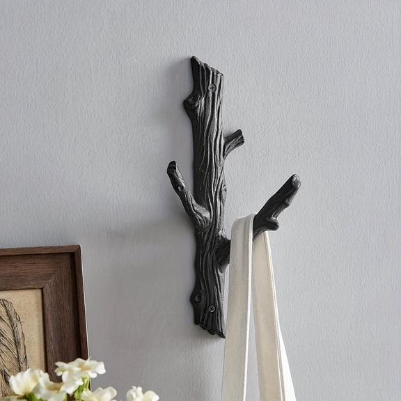 Rustic Cast Iron Tree Branch Wall Hook with Waterproof and Rust-Resistant Finish, Perfect for Hanging Towels, Keys, Coats, Hats, and Various Home Decor Items - Ideal for Bathroom, Living Room