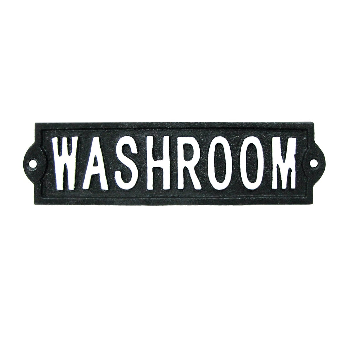 Rustic Black and White Cast Iron Washroom Sign