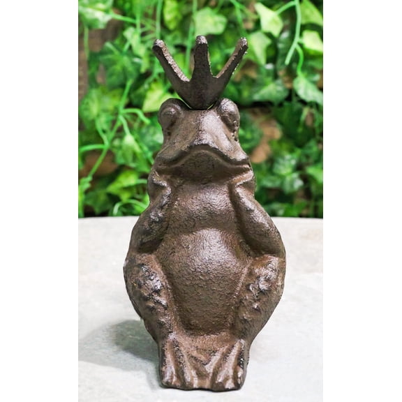 Rustic Cast Iron Whimsical Toad Frog Prince With Crown Figurine Paperweight