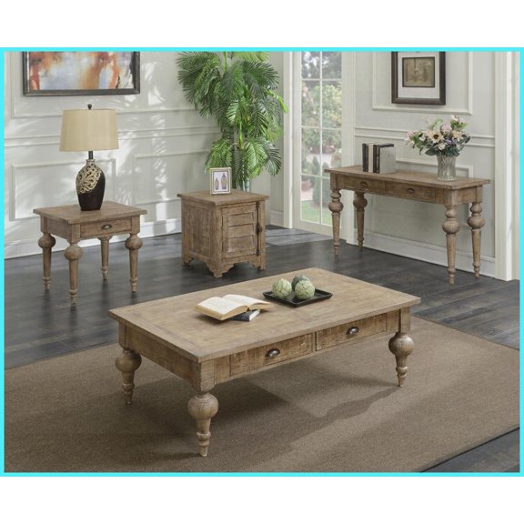 Rustic Casual Sandstone Buff Coffee Table for Living Room, Easy Assembly & Low Maintenance