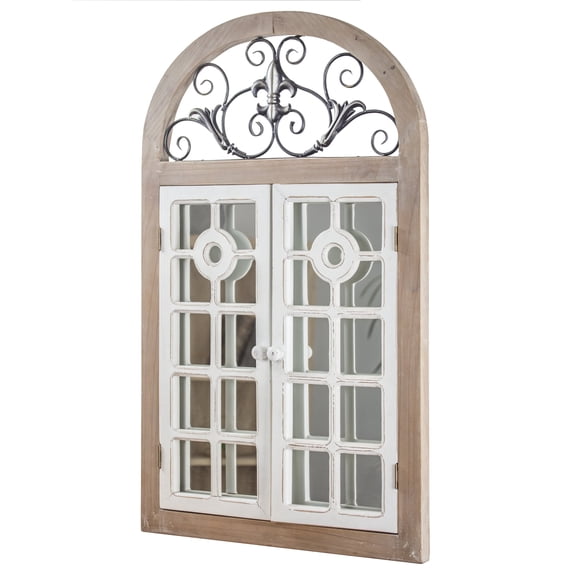 Rustic Cathedral Arch Window Shutter Wall Vanity Mirror