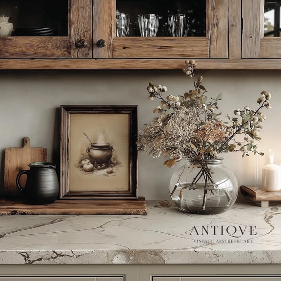 Rustic Cauldron Sketch, Witchy Kitchen Art, Neutral Decor, _V Home Decor UNFRAMED Poster, Wall Art for Decor, Present, 8x12