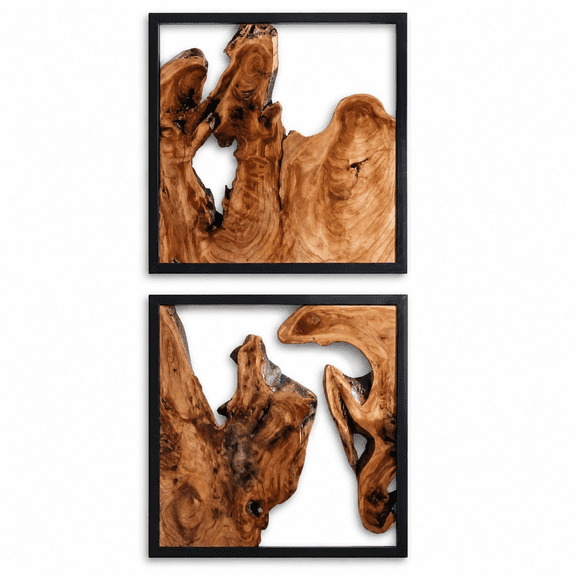 Rustic Cedar Framed Wall Sculptures, 2 Piece Set, Home Decor Accent