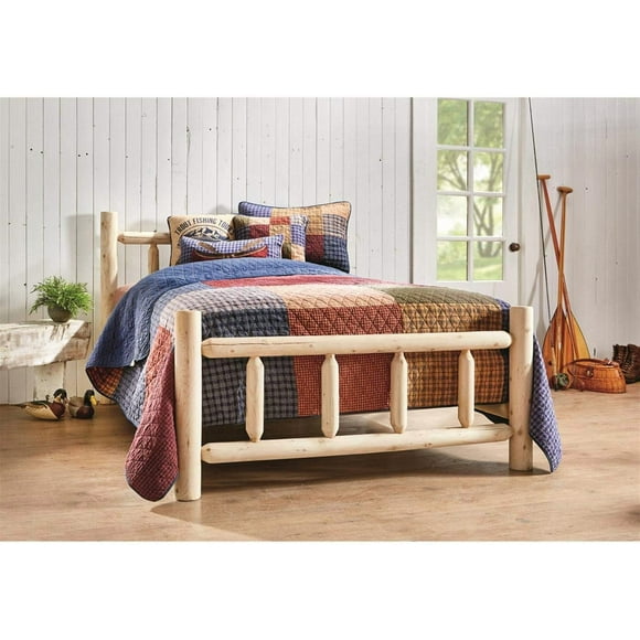 Rustic Cedar Log Queen Bed with Headboard and Footboard, Natural Unfinished Wooden Frame