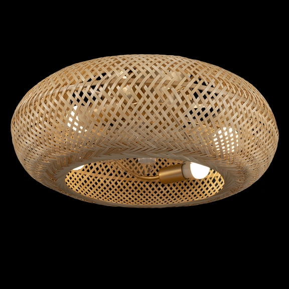Rustic Ceiling Fan Light with Remote Control, 6-Speed Reversible, Woven Rattan Shade, 4 E26 Bulb Holders, Ideal for Farmhouse, Living Room, Patio (107.6-161.4ft)