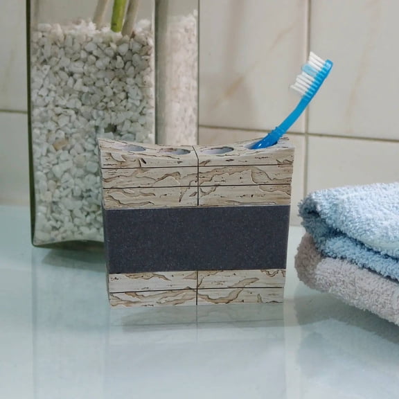 Rustic Cement Toothbrush Holder | Compact Multi Slot Holder for Toothbrushes, Razors & Makeup Accessories | Stylish,Durable & Easy to clean | Stone Finish