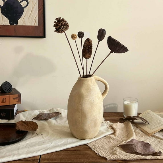 Rustic Ceramic Vintage Vase, 10.3 Inch Tall Decorative Yellow Flower Vase for Home and Office