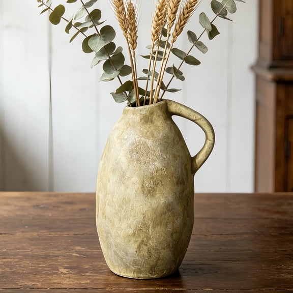 Rustic Ceramic Vintage Vase, 10.3 Inch Tall Decorative Yellow Flower Vase for Home and Office