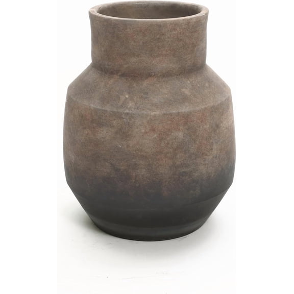 Rustic Ceramic Flower Vase,Farmhouse Vintage Pottery for Shelf Decor Room Decor,Brown Ombre Terracotta Vase,11'' Round Decorative Vases Home Decor Living Room