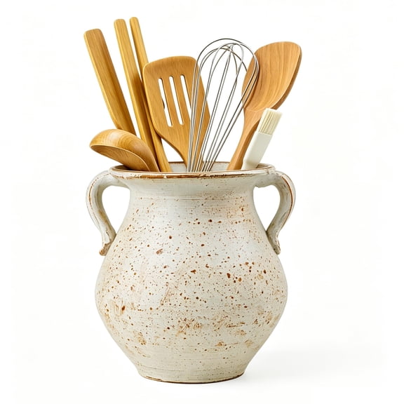 Rustic Ceramic Kitchen Utensil Holder Countertop Decor
