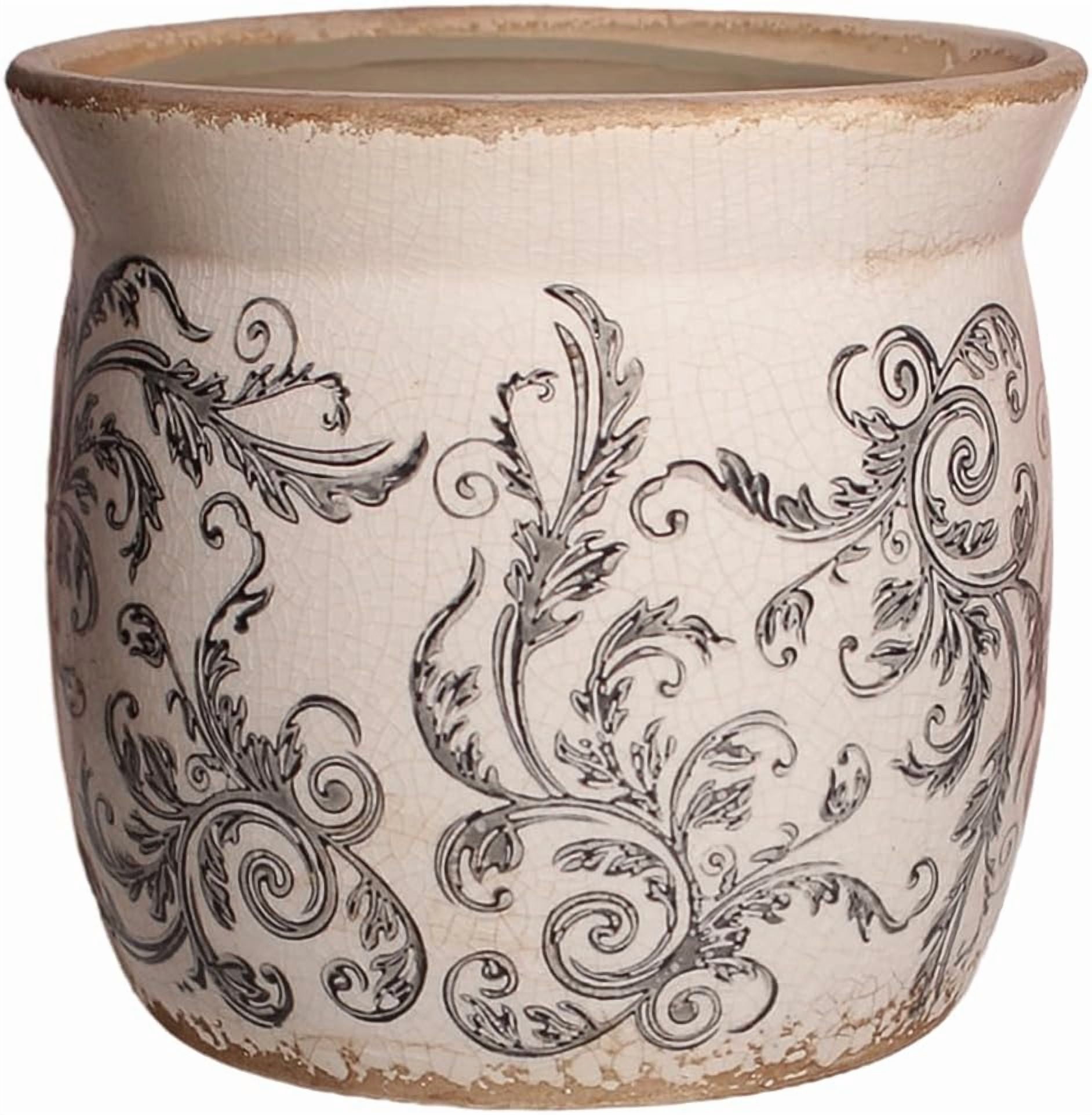 Rustic Ceramic Pots for Plants, 6.21in. Vintage Crackle Glazed Planters for Indoor & Outdoor Plants with Drainage Hole, Unique Planting Pots for Gardening, Tuscan Decor Plant Pots Indoor, Scroll Gray