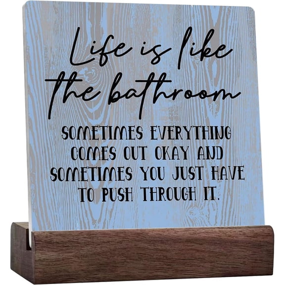 Rustic Ceramic Table Sign Inspirational Desk Decor For Farmhouse Home Office Bedroom Cubicle Bathroom Toilet Counter Shelf Washstand Decorative Ceramic Tableplaque Bathroom Accessories